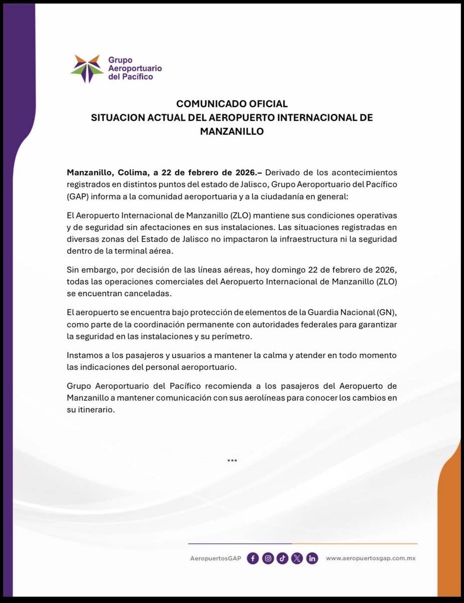 aeropuertosGAP's tweet photo. 🚨 Comunicado oficial: https://t.co/7gtWKNThmx