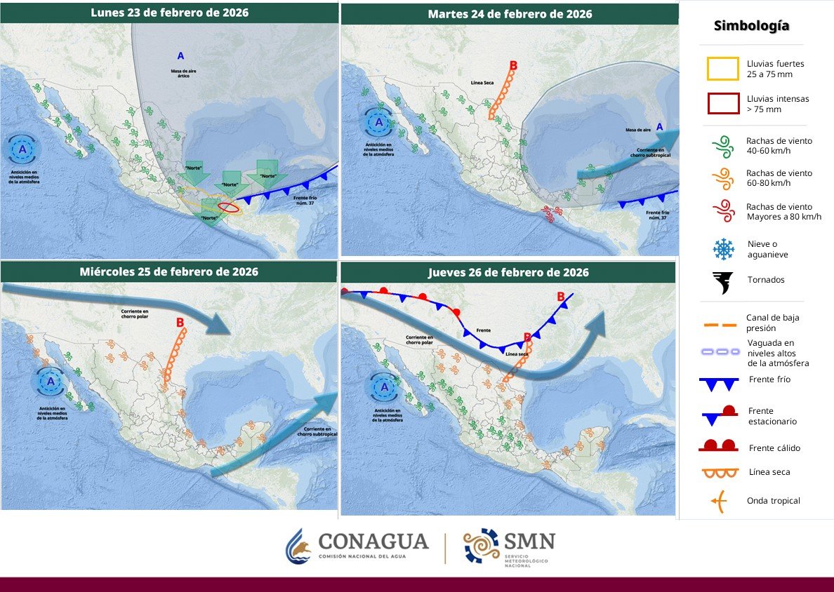 conagua_clima's tweet photo. Mañana el #FrenteFrío 37 originará ambiente muy frío por la mañana en el norte y centro del país; #Lluvias de muy fuertes a intensas en #Chiapas,  #Veracruz, #Oaxaca y #Tabasco, y #EventoDeNorte en el litoral del #GolfoDeMéxico, istmo y #GolfoDeTehuantepec. https://t.co/rJjUFqIBy5