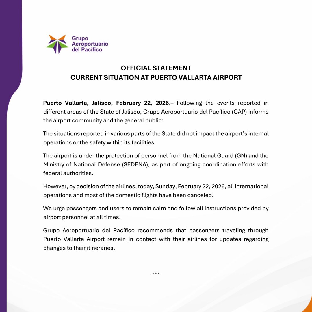 VallartaAirport's tweet photo. 🚨 Official statement: https://t.co/HURVaG3SNo