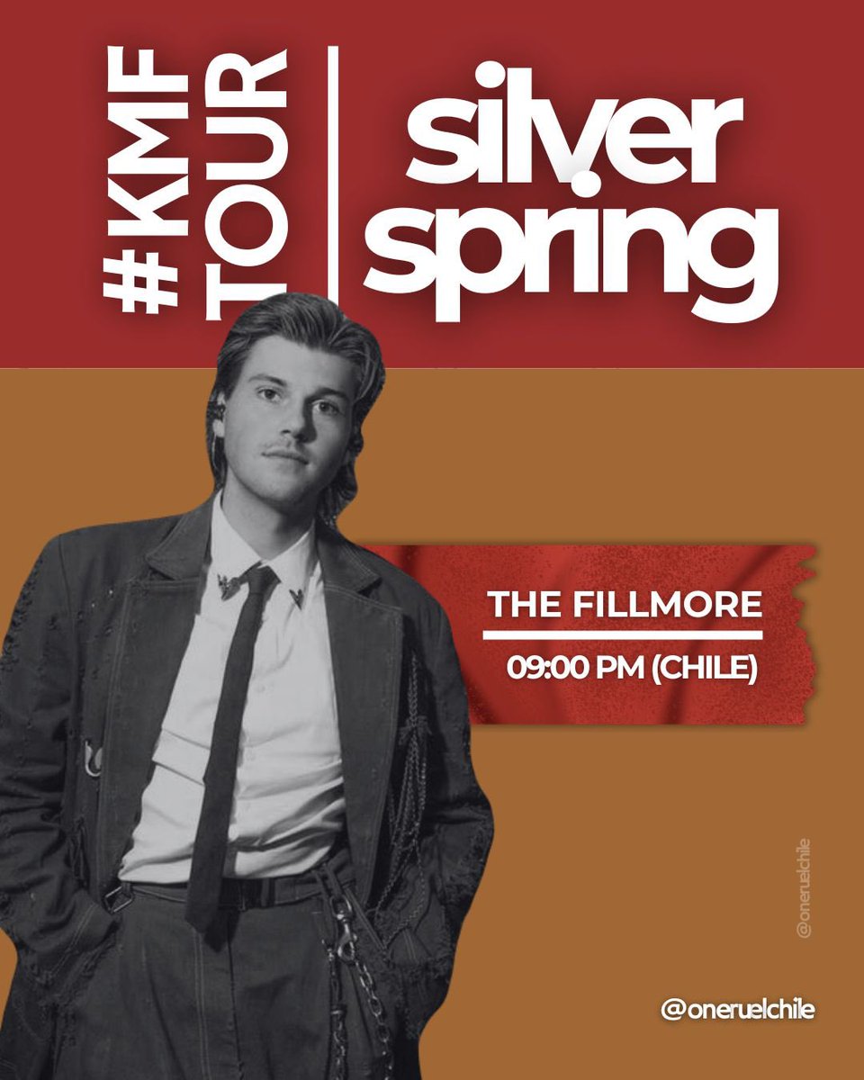 oneruelchile's tweet image. #Noche9 | Hoy Ruel se estará presentando en Silver Spring, Maryland 🇺🇸 con el #KMFtour🌎

Detalles:
• Hora: 21:00 hrs (🇨🇱)
• Lugar: The Fillmore Silver Spring

¡Mantente atento a los updates del show de hoy! 🫢🥊  #RUEL