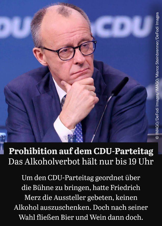 Das ist die Partei, die Cannabis wieder komplett kriminalisieren will. Heuchler.

„Bei den Mitgliedern gibt es dafür jedoch nur wenig Verständnis. Übergriffig sei die Aktion, heißt es immer wieder. Bereits am Freitagmorgen scheitert ein Delegierter aus dem Münsterland beim