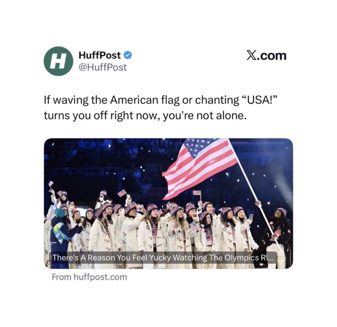 ImMeme0's tweet image. Meet HuffPost’s Monica Torres, who wrote an article stating, “If waving the American flag or chanting ‘USA!’ turns you off right now, you’re not alone.”