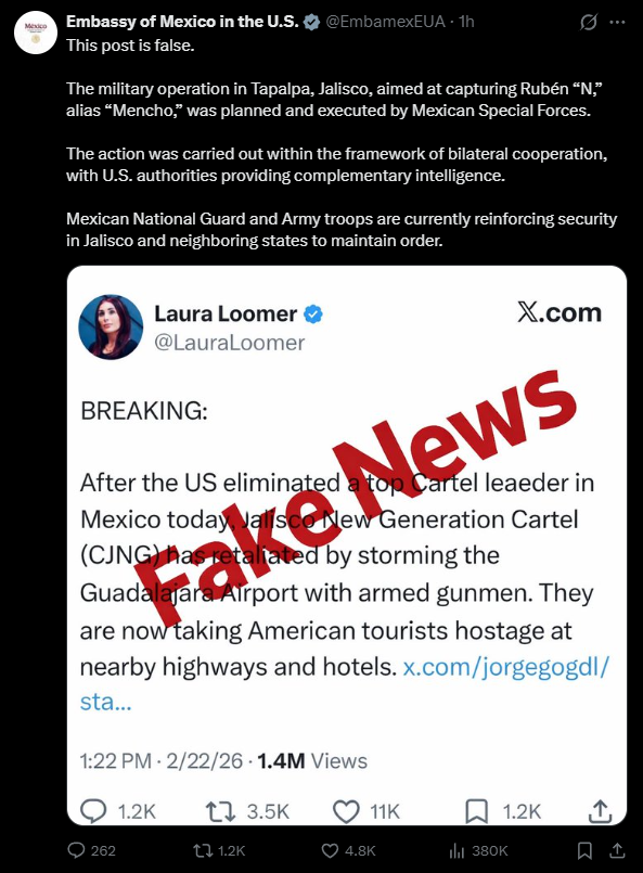 Trump propaganda networks quickly moved to spread disinformation during the Mexico operation against the CJNG, creating panic amongst the population and tourists. 

The Mexican embassy to the US had to intervene and call out Trump's alleged mistress for spreading disinfo.