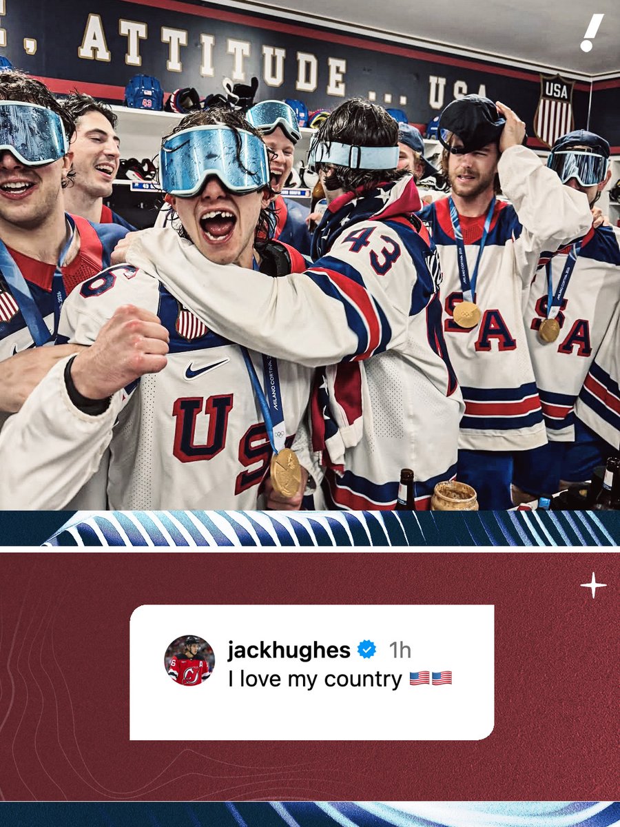 YahooSports's tweet photo. Jack Hughes still celebrating history 🥇 https://t.co/pxyeIuV5IA