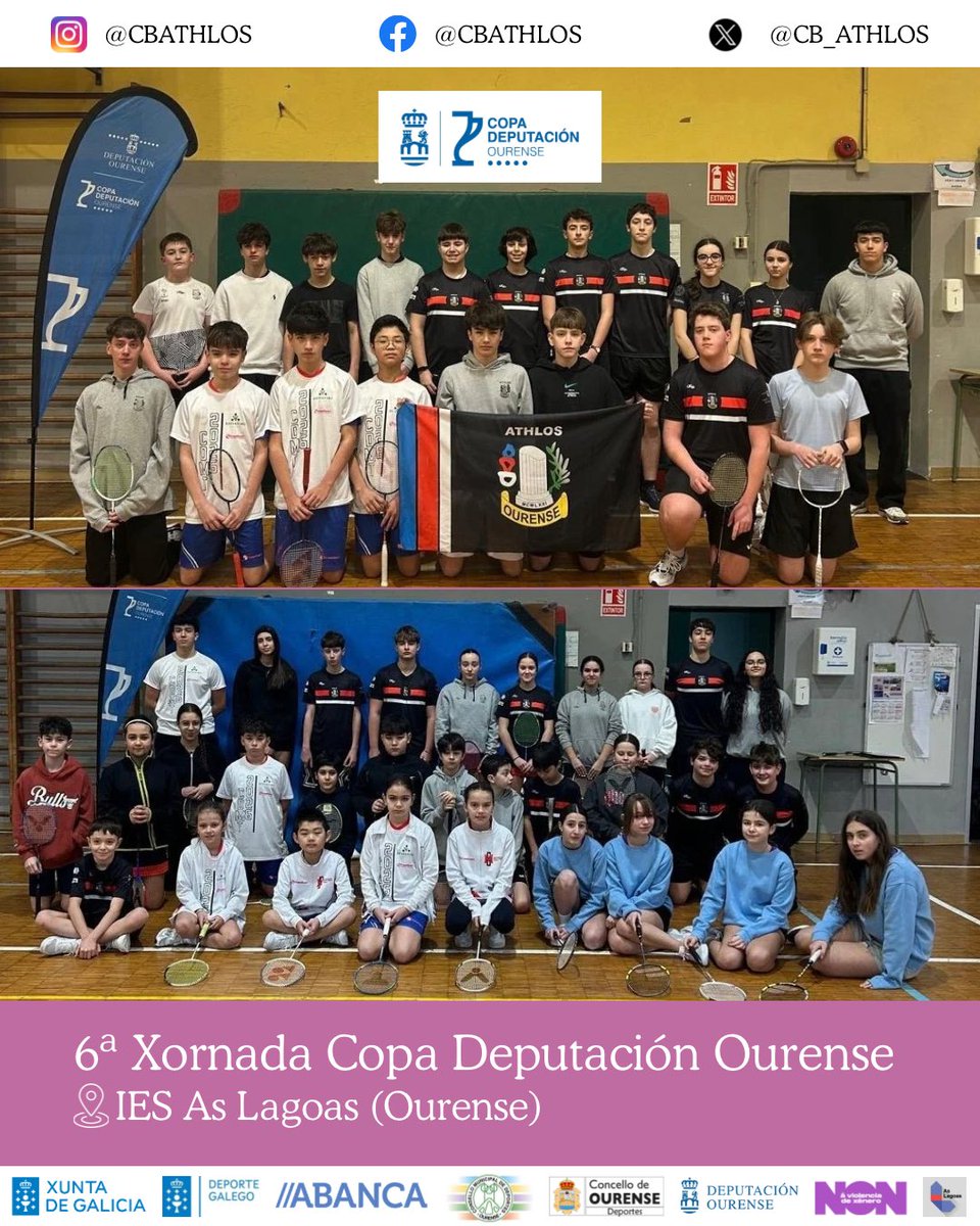 CB_ATHLOS's tweet photo. 🔹COPA DEPUTACIÓN BÁDMINTON OURENSE – EDICIÓN XLII – TEMPADA 2026

🗓️Domingo 22 febreiro 2026
📍IES As Lagoas (Ourense)
👧🏽🧒🏽Benxamín, Alevín, Infantil e Cadete
🏸 Individual mixto

🔗: https://t.co/ejjoORdLUp

🫶🏼Grazas a todos/as e PARABÉNS!👏
#LUMEEE 🔥
🖤🤍❤️ https://t.co/ouX5tnDxVe