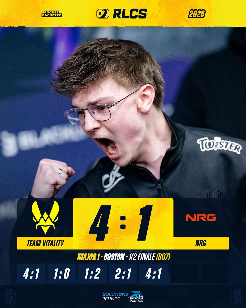 ✅ VITALITY VIENT À BOUT DE NRG ET ACCÈDE À LA GRANDE FINALE DU MAJOR ! 🐝🤩

🇪🇺 <a href="/TeamVitality/">Team Vitality 🐝</a> 4-1 NRG 🇺🇸

#RLCS #VITWIN