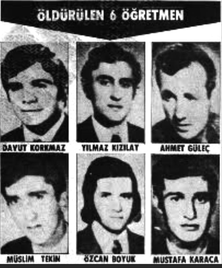 uyar1668's tweet photo. @Sol_Yumrukk Ahmet Güleç, Müslüm Teke, Yılmaz Kızılay, Davut Korkmaz, Özcan Doruk, Mustafa Karaca…
6 Ülkücü Şehit Öğretmen, vücutlarından çıkarılan 147 kurşun https://t.co/X7rRZnyQVz