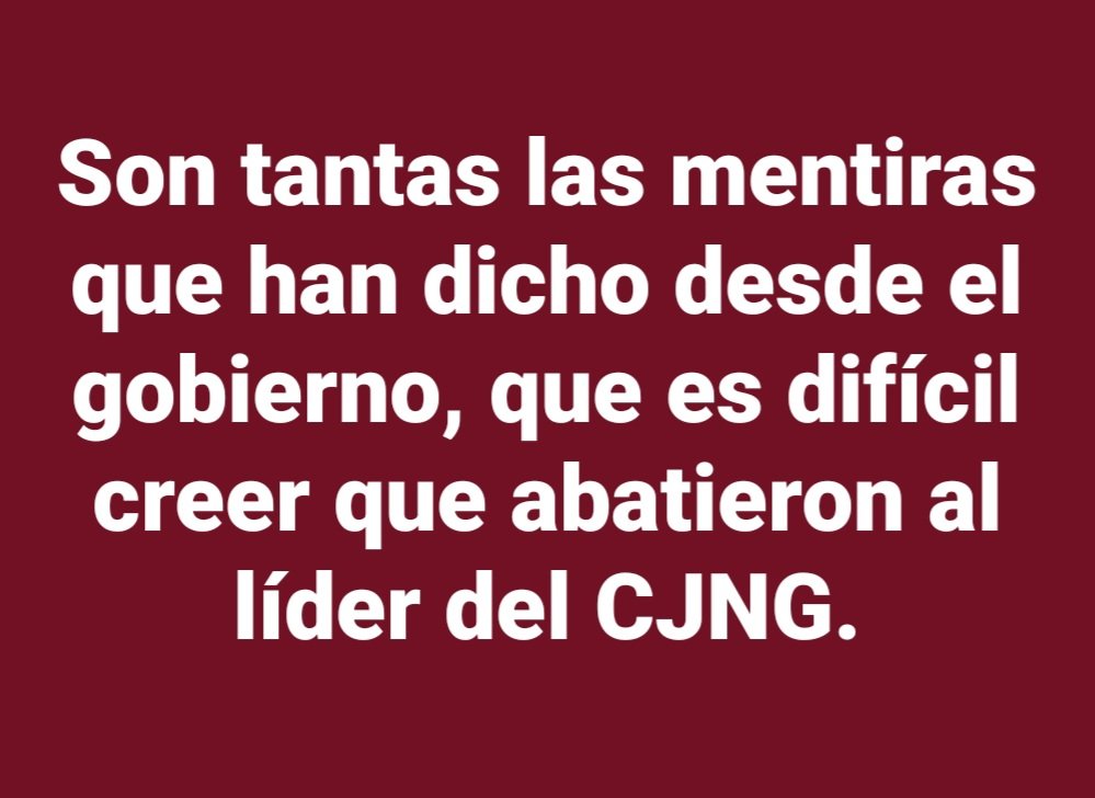 Son tantas las mentiras que han dicho desde el gobierno, que es difícil creer que abatieron al líder del #CJNG.

#Mencho #Jalisco #NarcoGobiernoMORENA #NarcoPresidentaClaudia