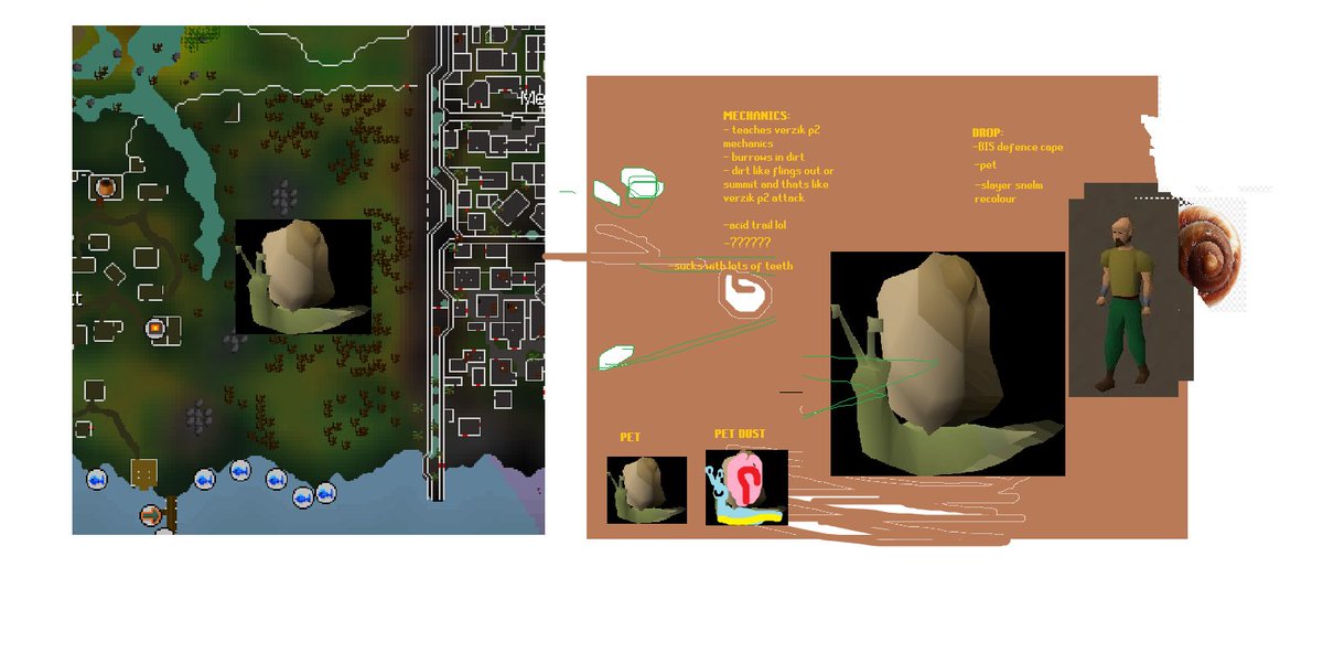 EstiOSRS's tweet photo. i spent 45 minutes trying to trying to troubleshoot my audio with chat and then we designed the next best boss in osrs

i present to you: the snail boss
the inclusion of yellow text means this is serious https://t.co/LosW2T3wsV