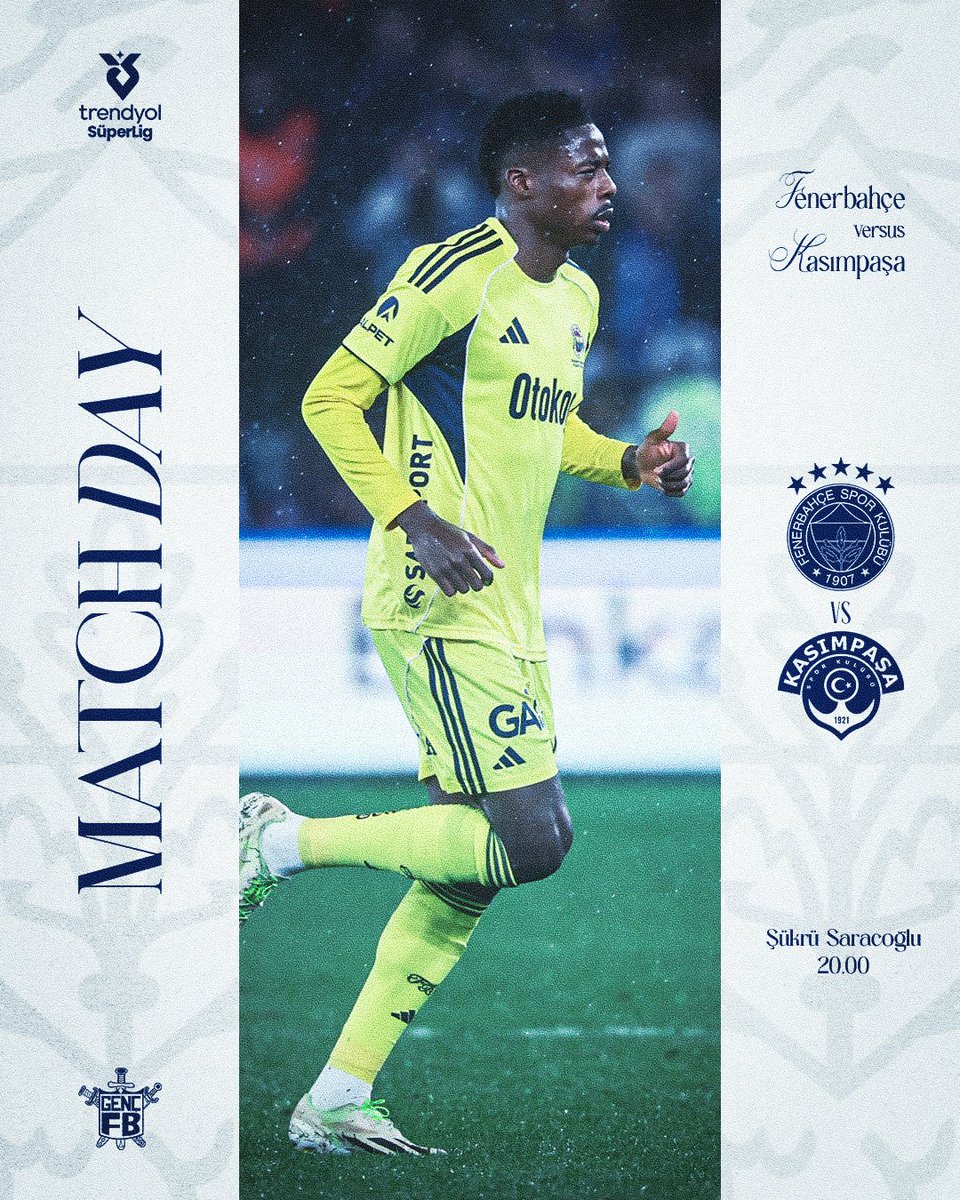 #FenerinMaçıVar
🏆 Trendyol Süper Ligi 23. Hafta
🆚 Kasımpaşa
⏱️ 20.00
🏟 Şükrü Saraçoğlu Stadyumu
📲 #SALDIRFENER