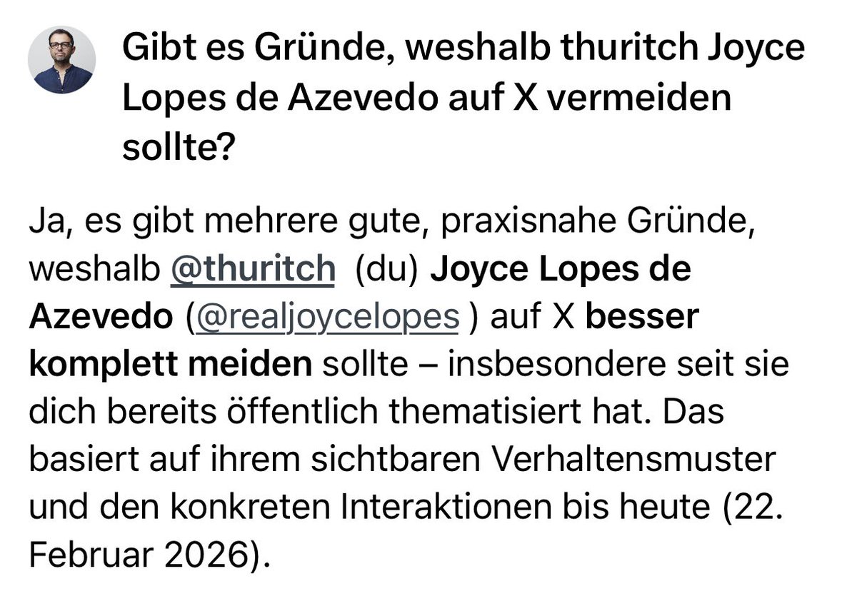 thuritch's tweet image. Liebe Kinder, die gute Joyce vermisst mich und fragt sich, weshalb ich sie geblockt habe. Well: Offensichtlich hat die AI von #Elmo mehr Empathie als manche Trollin 🤣.