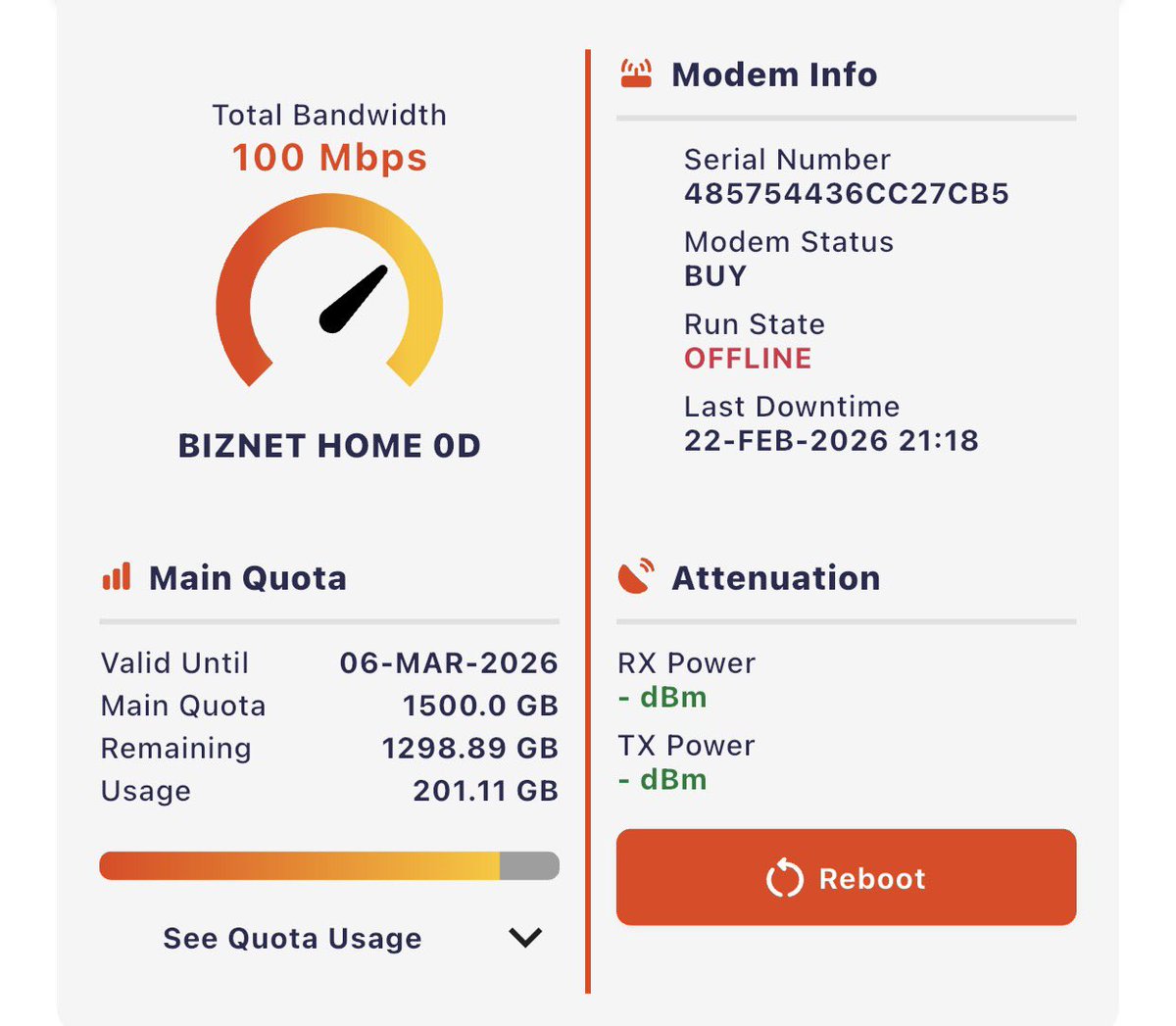 reyafnt's tweet photo. Biznet down kaaaahhh? 
Modem tb2 offline gini https://t.co/1qSfibl4Cn