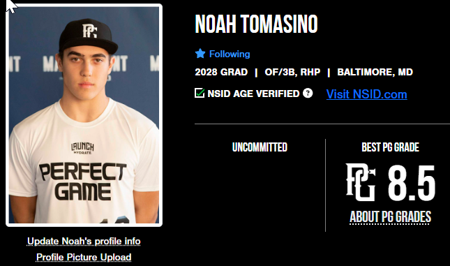 NoahTomasino's tweet photo. Thank you @PerfectGameUSA for recently giving me an 8.5 grade and ranking me 500 overall/201 OF nationally  and 9 overall/2 OF in Maryland.  Can't wait to get started for the Spring in just a few weeks! @CoachG_MD @JJenkins_33 @Ole_Liners2028 @SSaraullo  @PGMidAtlantic @PG_Scouting