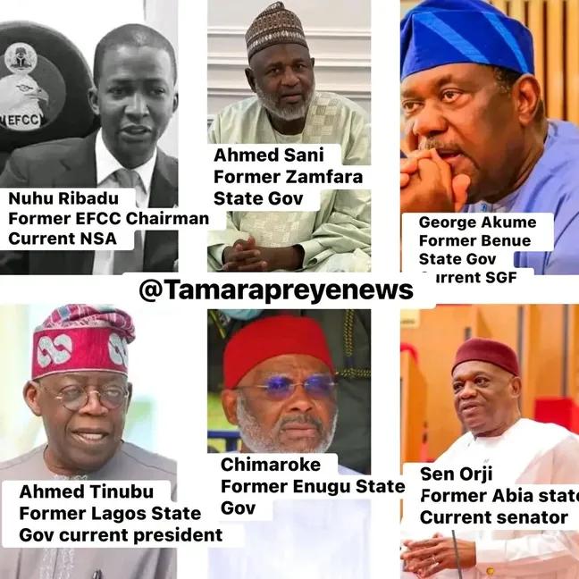 IN CASE YOU DIDN'T KNOW

In 2006, The EFCC Chairman Nuhu Ribadu, Came Before The Nigerian Senate And Listed 5 Most Corrupt Governors.

1. Gov. Orji Uzo Kalu, Abia State

2. Gov. Ahmed Bola Tinubu, Lagos State

3. Gov. Ahmed Sani Yerima, Zamfara State

4. Gov. George Akume, Benue