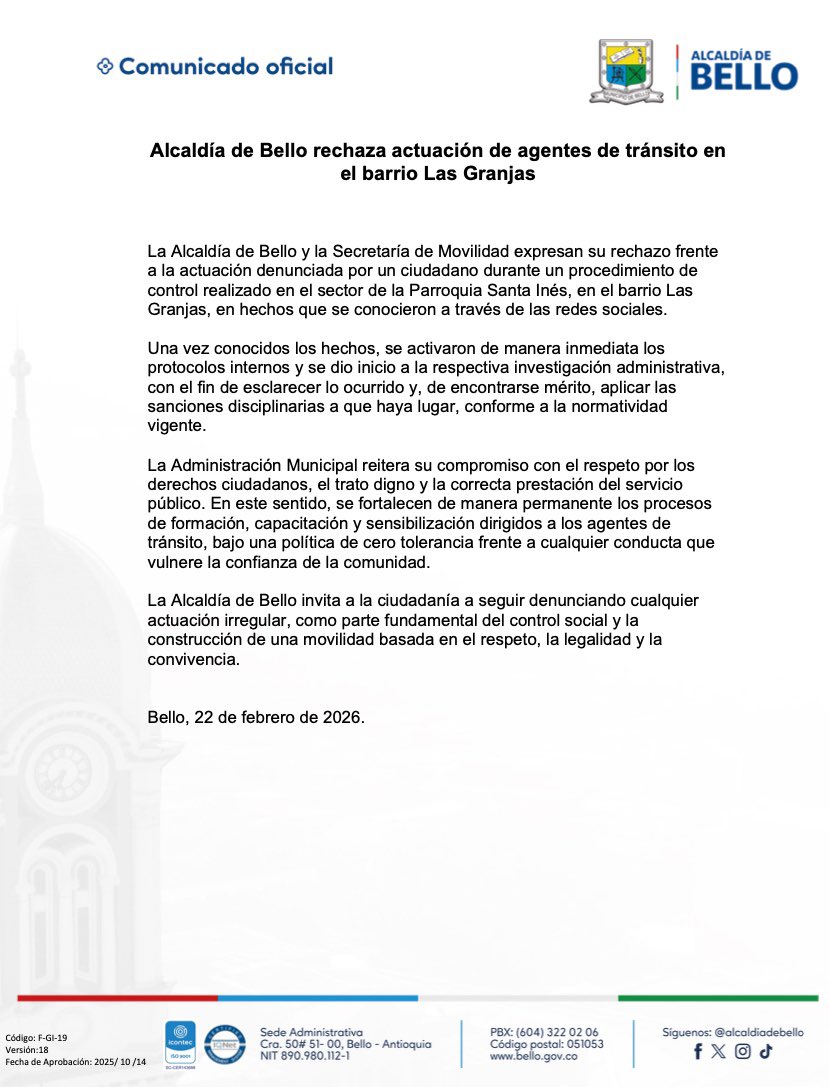 Alcaldía de Bello tweet media