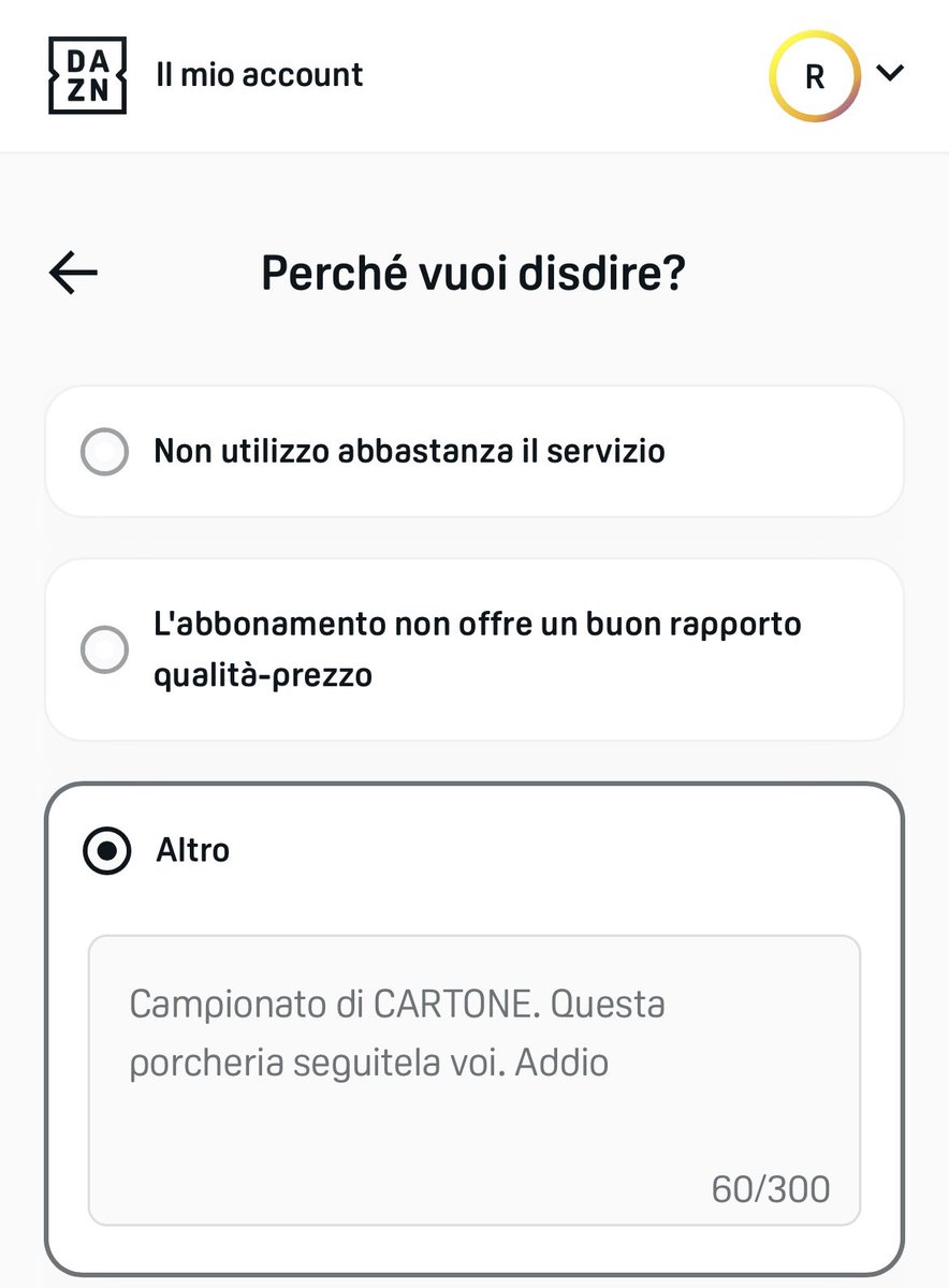 Questo è quello che vi meritate. Provo ribrezzo. Avete ucciso la passione di milioni di tifosi. A mai più. <a href="/DAZN_IT/">DAZN Italia</a> <a href="/SerieA/">Lega Serie A</a> 
#DisdettaDazn #Disdetta