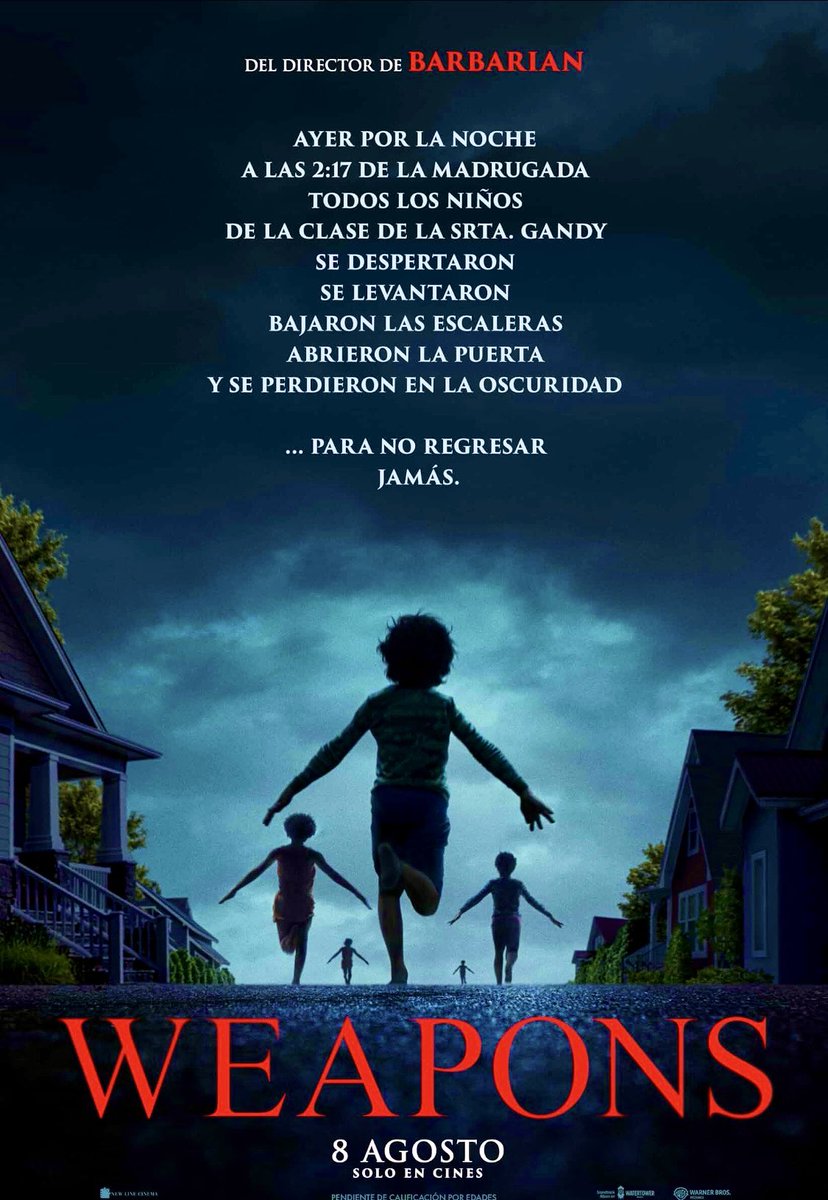 WEAPONS
(Zach Cregger/2025/🇺🇸)
me ha atrapado desde el primer minuto, 
con la voz en off de Alex contándonos el inquietante suceso que pasó aquella a las 2:17h. en punto de la madrugada .
Una historia que cuanto más se esclarece más se oscurece, manteniéndote   en…