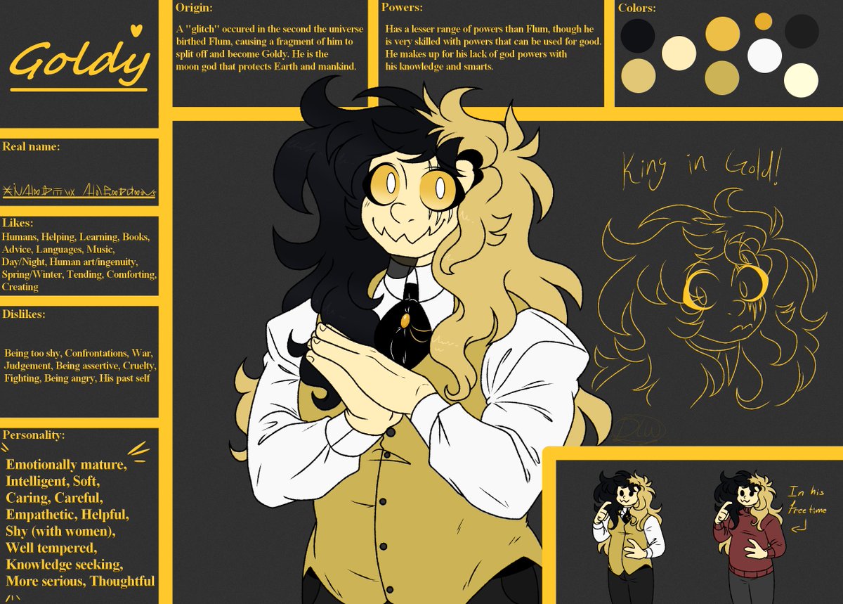 Here Ya Go. Nobody Asked For This...
#Goldy #digitalart #moongod #oc #myoc #refsheet #onaf #onenightatflumptys (Inspired)