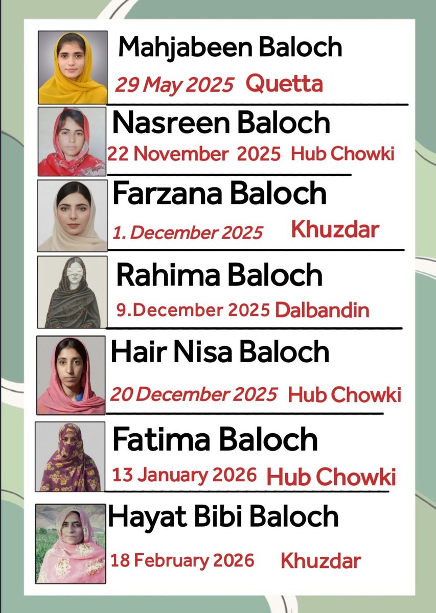 a_essa58149's tweet photo. Baloch daughters have been missing for months — their families still wait, still hope.
#Mahajbeen #Nasreen #Farzana #Rahima #Heeransa #Fatima #HayatBibi
Human rights organizations must act against this oppression.
@hrw @UNHumanRights
#SaveBalochWomen https://t.co/v02osuLps0