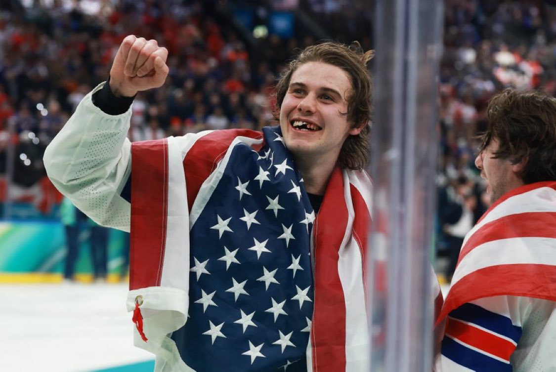 SlowToWrite's tweet photo. Every American athlete should look at the American national men’s team and take note. 

The overwhelming reactions to their win right now isn’t just because they beat their biggest rival in a gold medal game. 

It’s because they love their country. They are grateful for their country. It’s unifying. 

Every athlete should love their country, no matter their flaws. That is what the Olympics should be about.