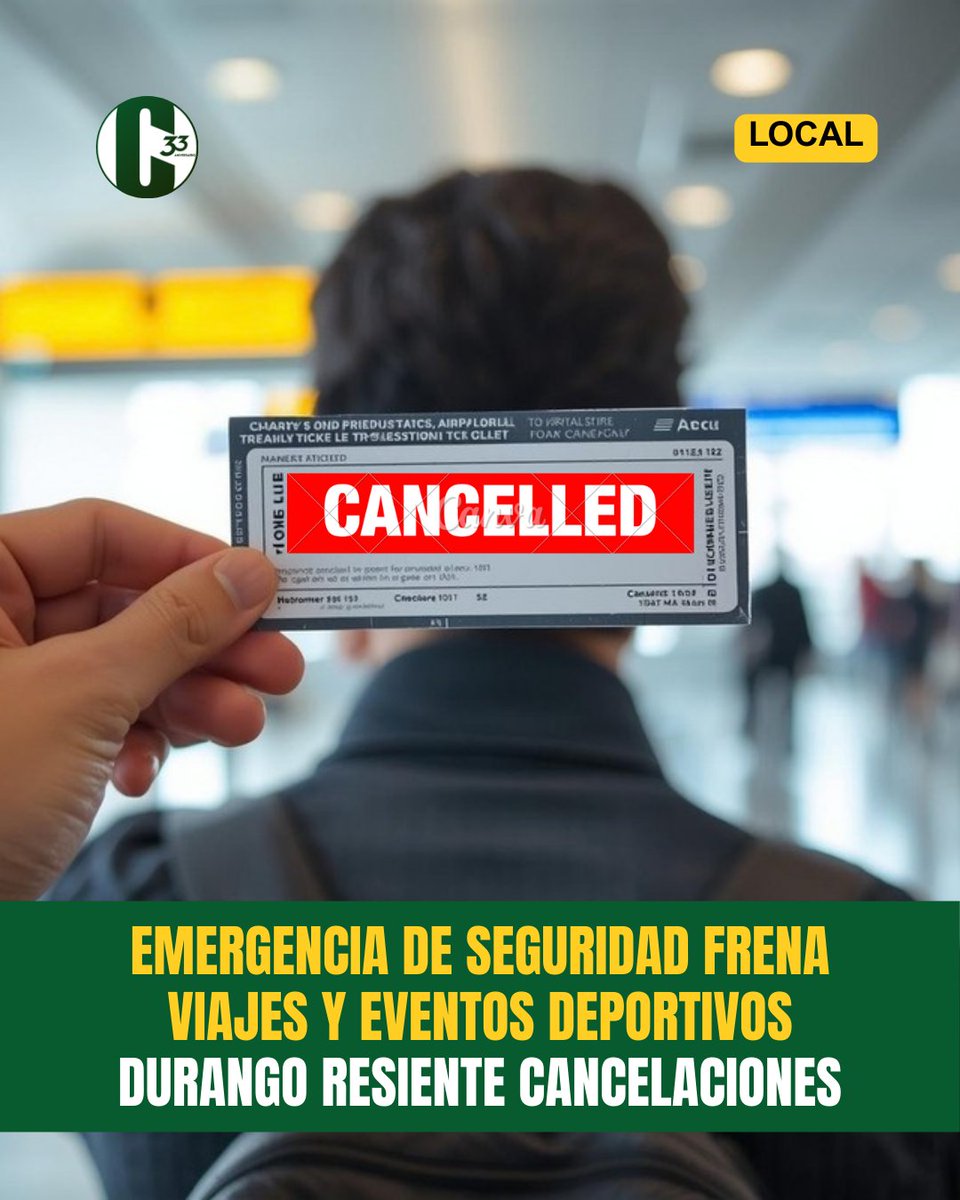 contextodgo's tweet photo. Emergencia de seguridad frena viajes y eventos deportivos; Durango resiente cancelaciones 🚫✈️

Por: Marta Casas.

La situación de seguridad registrada en distintas entidades del país comenzó a generar afectaciones directas para Durango, con la cancelación de servicios turísticos, corridas de autobuses y eventos deportivos programados para este fin de semana.

Nota web: https://t.co/DObw9l3PEa