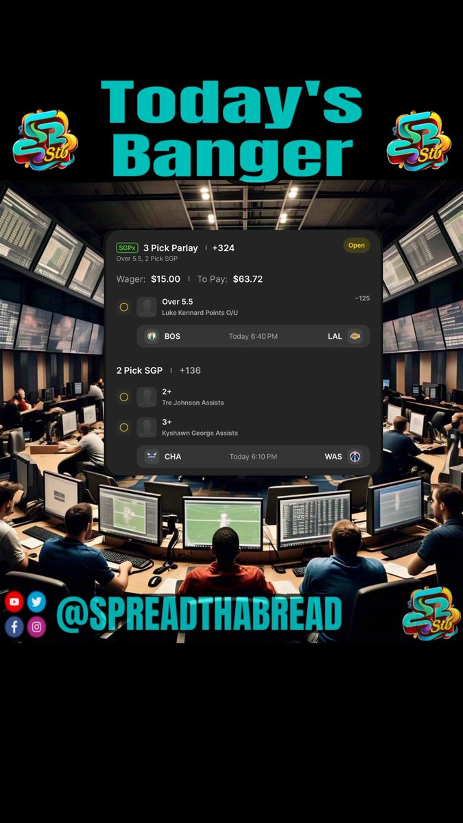 spreadthabread's tweet photo. Let’s Run It Back, Hurry Lock This In🔒

DROP A LIKE IF YOU’RE TAILING ❤️

#fandual | #GamblingTwitter 
#parlay | #GamblingX |#Bet365
#draftkings   | #sportsbetting
#BetMGM | #Freepicks
#sportsbets | #freeplays |#sports https://t.co/LyZrlVaZPA