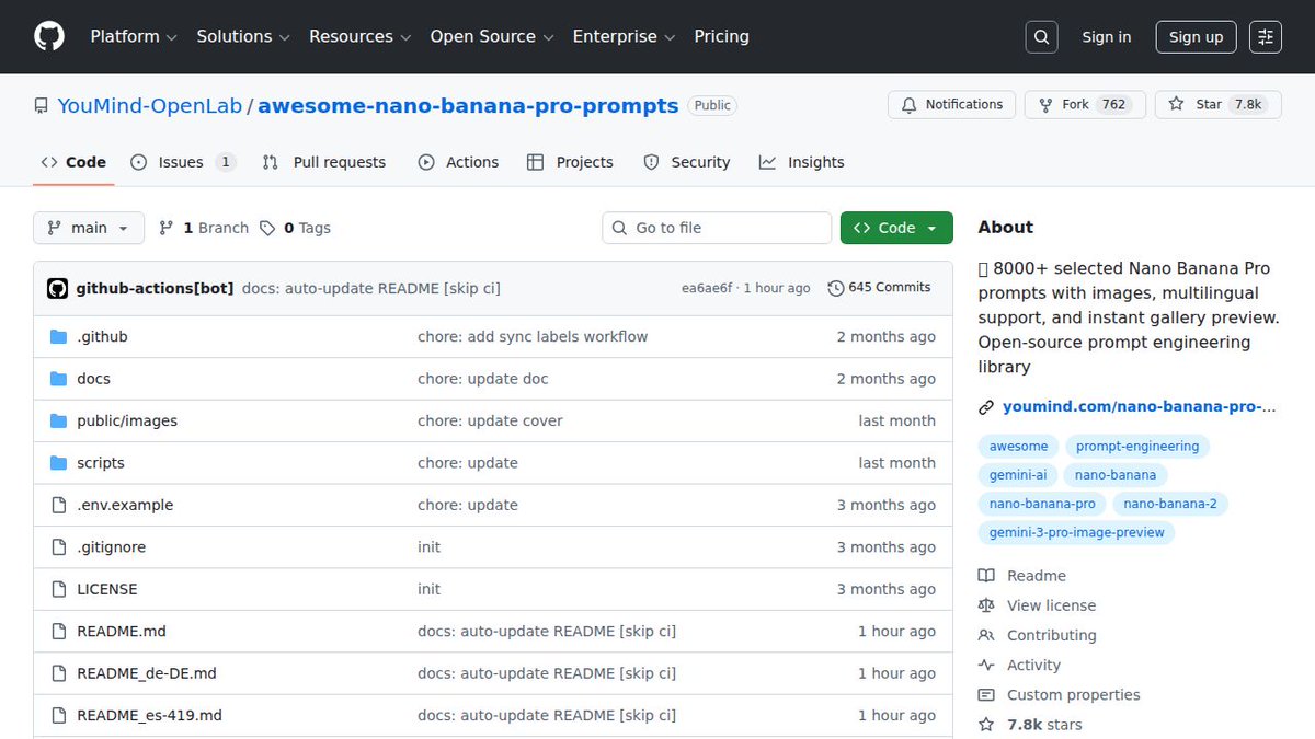 Si usas Gemini para generar imágenes, tienes que conocer este tesoro. 🍌

Acaban de liberar 'Awesome Nano Banana Pro Prompts': una colección masiva con más de 8000 prompts curados para exprimir el nuevo modelo de Google.

Abro hilo para enseñarte qué hay dentro. 👇