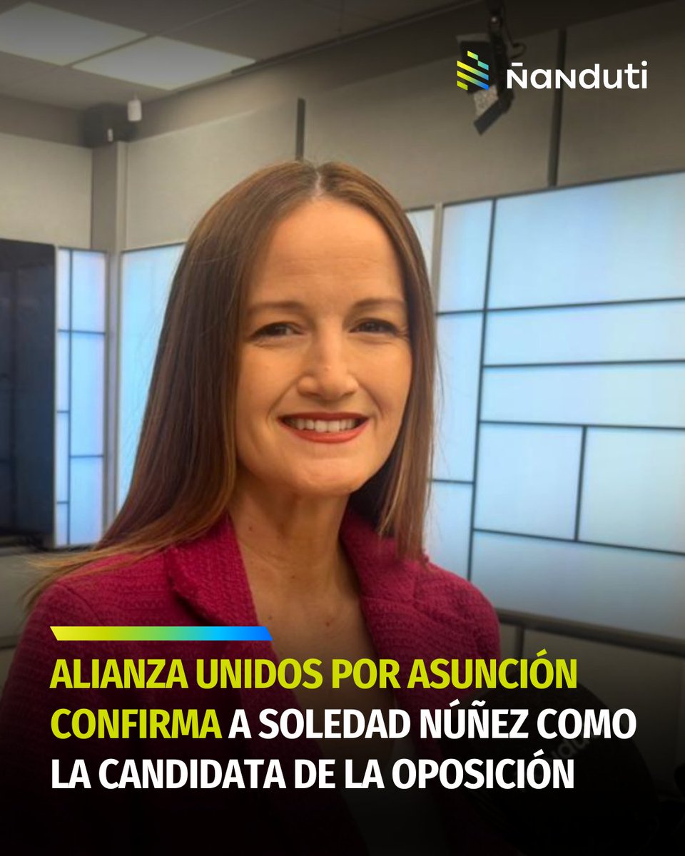 nanduti's tweet photo. #Ahora l La alianza Unidos por Asunción confirmó a Soledad Núñez como candidata a la intendencia de Asunción

📊 Tras dos jornadas de trabajo en las que encuestadores visitaron 1.008 hogares de la capital, la medición definió a Sole Núñez como la postulante mejor posicionada frente a Johanna Ortega.

🤝 El resultado es fruto de un proceso de consenso entre 15 partidos políticos que integran la alianza Juntos por Asunción.

🗣️ “Hoy ganó el proyecto de la unidad por la Asunción que nosotros nos merecemos. Nuestro verdadero adversario es el modelo ineficiente que dejó a la ciudad en el abandono”, afirmó Núñez, quien destacó el abrazo con Ortega como señal de continuidad y trabajo conjunto.

📌 Por su parte, Johanna Ortega sostuvo: “Hoy ganó Asunción. La unidad es el camino”, y ratificó que seguirá trabajando desde la Cámara de Diputados por la recuperación de la capital.

#Ñanduti