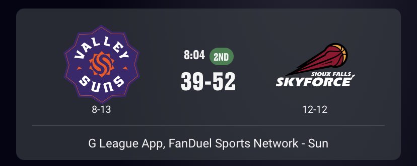 14-0 ⁦<a href="/SFSkyforce/">Sioux Falls Skyforce</a>⁩ run ⁦<a href="/GLeagueSuns/">Valley Suns</a>⁩