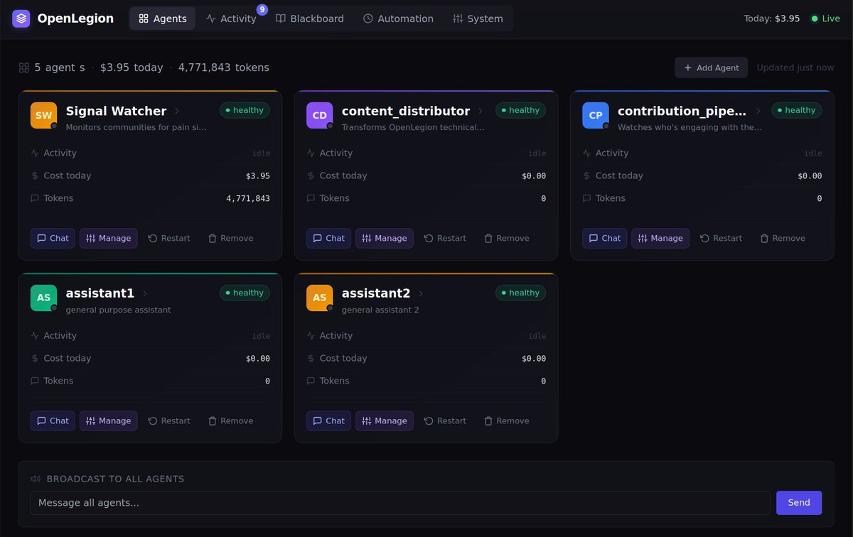 People are buying racks of Mac Minis to run OpenClaw AI agents.

That’s not a hardware problem.

It’s an isolation problem.

So I built OpenLegion 👇