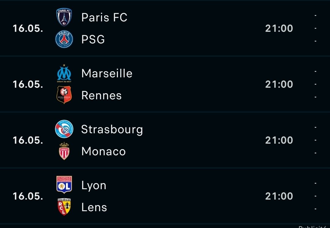 Je regarde le calendrier de la J.34 dernier match de la saison...le Multiplex peu être légendaire