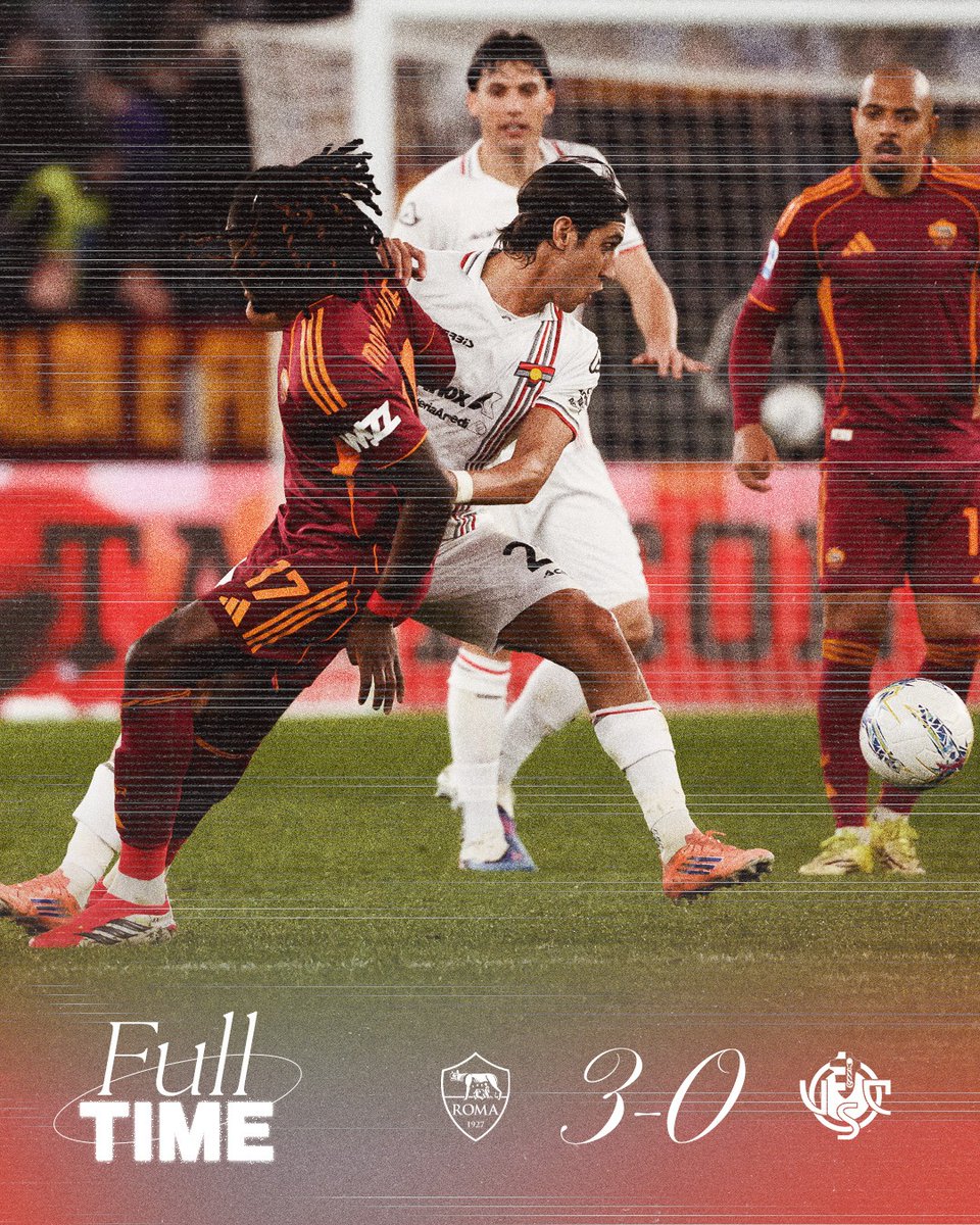 USCremonese's tweet photo. FULL TIME
🏆 Serie A Enilive
Roma-Cremonese 3️⃣-0️⃣
⌛🔚 Fischio finale allo stadio Olimpico
#TuttaUnAltraMusica #SerieAEnilive #RomCre #RomaCremonese https://t.co/vIBanxsWhi