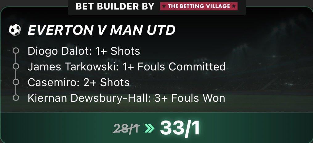 bettingvillage's tweet photo. 33/1 MNF Everton v Man Utd Boost 🤞🏼

Load to your slip..

Here 👉🏼 https://t.co/XEEYOZTE5g

Price subject to change.

18+ gambleaware #AD T&amp;Cs apply https://t.co/cTl76J6OPm