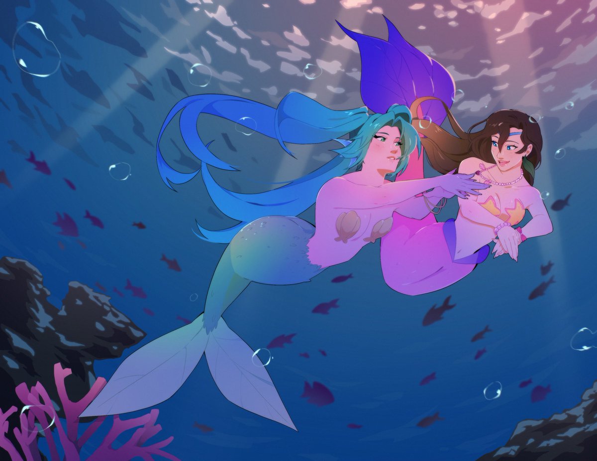 mermaid play date with <a href="/FiireKat/">Katharine🐱💕COMMISSIONS OPEN💕</a> 🫧🪸🐚

#originalcharacter #oc #mermaid