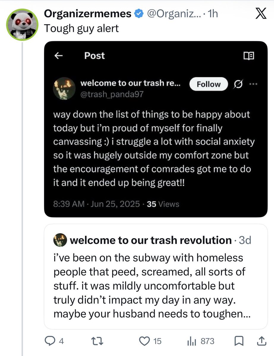 lllliatttt's tweet photo. BTW the DNC pays @OrganizerMemes $8k/month to create pro-Democrats content such as responding to someone who said privileged people shouldn’t whine about witnessing homelessness by dunking on them for *checks notes* going out of their way to canvass for a Democrat https://t.co/a9VAYIJrTX