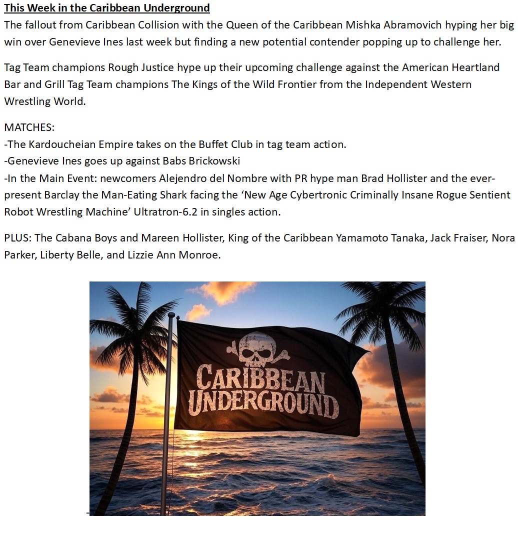 <a href="/AHBandG/">American Heartland Bar and Grill</a> #ewrestling
Replay: Caribbean Underground Show: February 21st, 2026 heartlandbarandgrill.wordpress.com/2026/02/21/car…