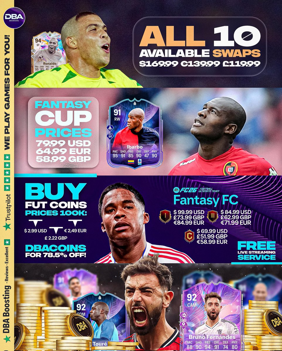 🚨The best prices for FC26 boosting &amp; coins. 
💰 Price matching if needed with any website. 

🚀Boosting for:
- Ibarbo 
- Icon Swaps 
- FUT Champions 
- Any objectives

💸The best coins prices 
✅ 100+ pros and thousands of orders completed for FC26. Over 50000 orders in 7 years