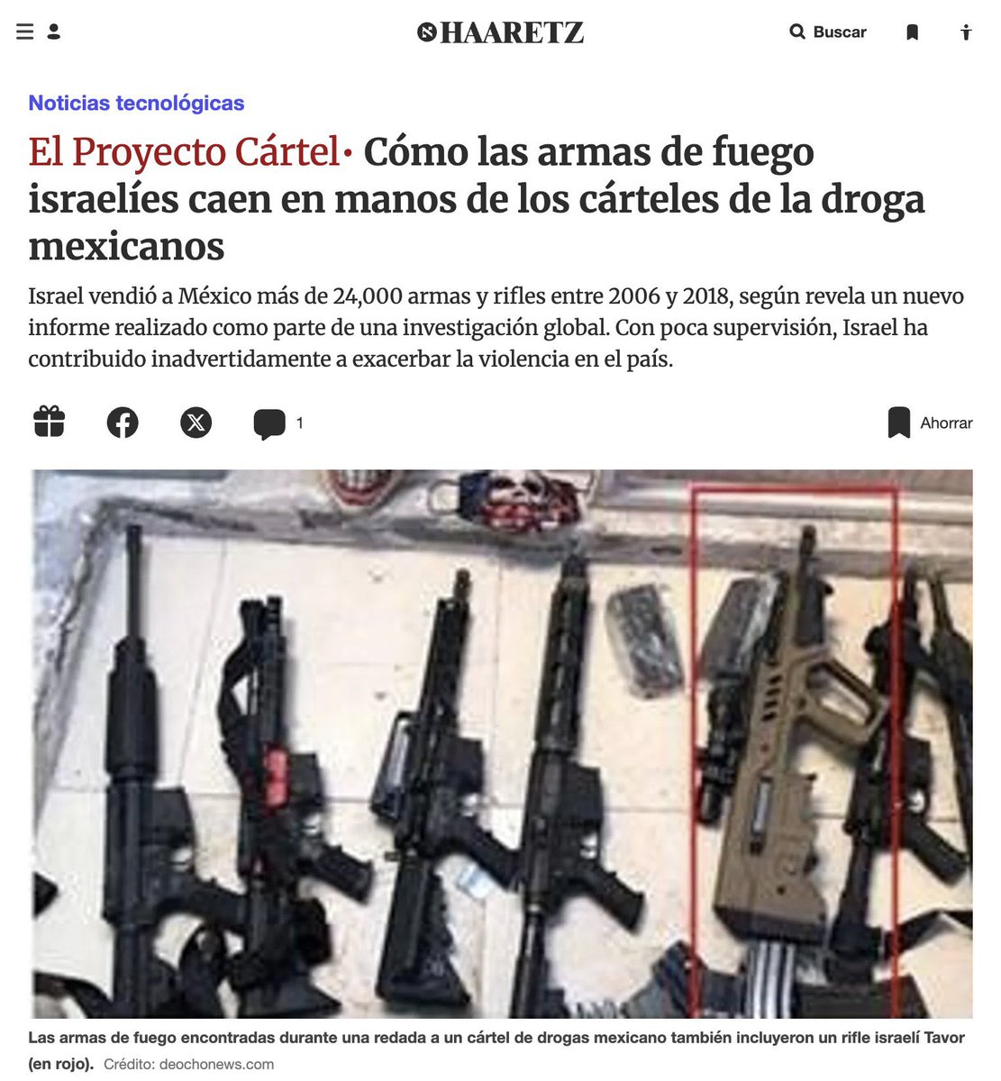 Informe: Israel vendió más de 24.000 armas a México, pero las armas terminaron en manos de cárteles de la droga.

Israel contribuyó, a avivar la violencia en México.

La DEA y el FBI vendieron 3.500 AK-47 al Cártel de Sinaloa y ahora ese cártel está prácticamente extinto