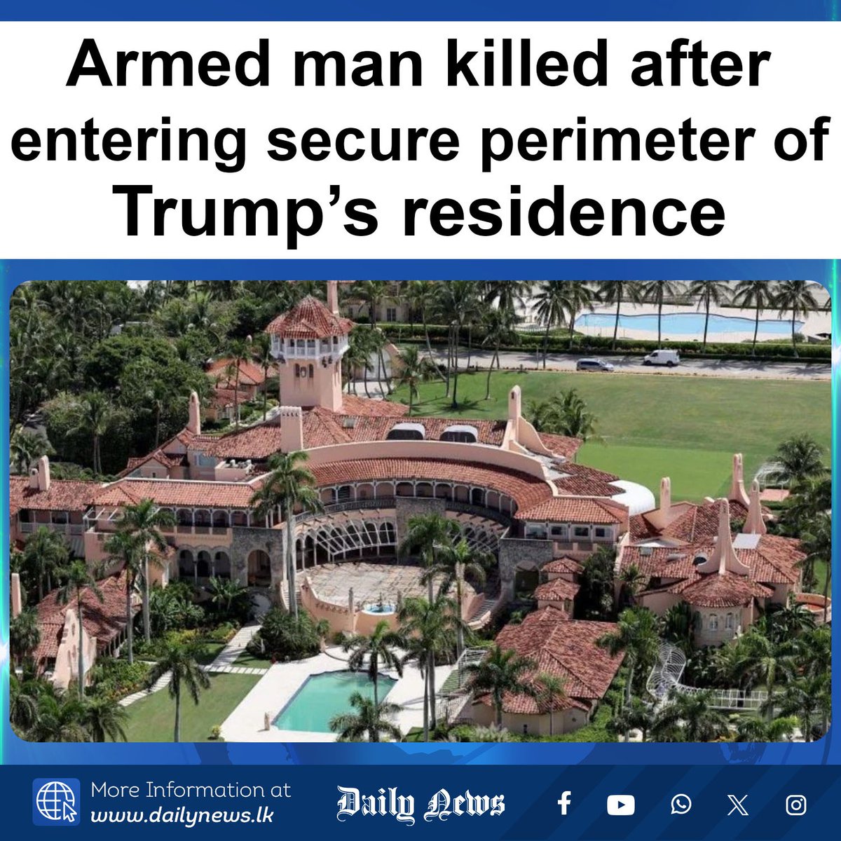 DailyNews_lk's tweet image. Armed man killed after entering secure perimeter of Trump's residence

More Info &amp;gt;&amp;gt;&amp;gt; dailynews.lk/?p=956039

#MarALago #SecretService #TrumpSecurity #FloridaAlert #PalmBeach #SecurityBreach #LawEnforcement

𝗙𝗢𝗟𝗟𝗢𝗪 𝗨𝗦 𝗢𝗡
🛑 WhatsApp Channel 👉 whatsapp.com/channel/0029Vb…
🛑