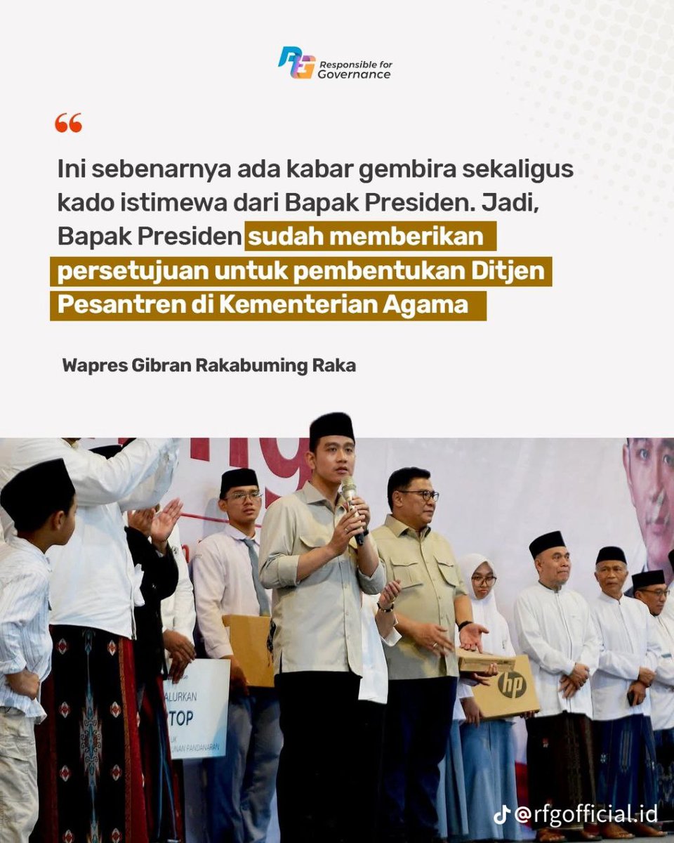 Santri bukan hanya pengguna teknologi tapi pencipta Dengan Ponpes Kekuatan Sosial Ekonomi sebagai basis dan Dirjen Pesantren Dibentuk sebagai penggerak kebijakan #VisiGibranBlokchainMasukPesantren menegaskan pesantren siap memimpin era digital