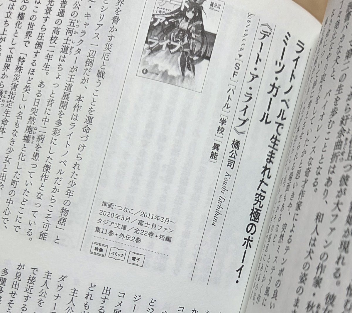 【来週発売！】
「ライトノベル大全」３月２日発売です！

ファンタジア大賞出身者として選考の先生方の作品についても書かせていただき幸甚です✨

「デート・ア・ライブ」はキャッチコピーにも思いを込めてます！
シンプルですが「究極」に情熱を凝縮しました！