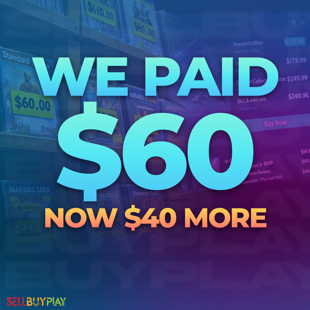 SBPlay2Earn's tweet photo. We paid $60 for games, now it's $60 base + $40 season pass + $30 battle pass + $20 cosmetics - gaming went from "buy once, own forever" to endless microtransactions, and SBP lets you actually trade and own what you paid for.

#GamingCommunity #Web3Gaming #SellBuyPlay #SBP https://t.co/kH9PT4hx13