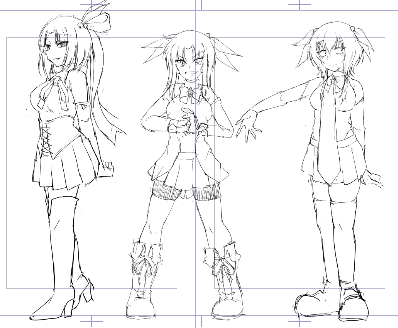 skebの習作
等身はいつもの絵柄よりちょい低めにしてこの辺りで
顔のバランスはイラスト描きながら調整かね 