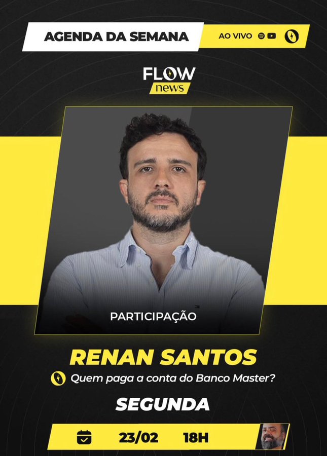 O próximo Presidente da República, <a href="/RenanSantosMBL/">Renan Santos⬛️🟨⬜️</a> estará hoje no <a href="/flowpdc/">Flow Podcast</a> às 18:00

Não perca