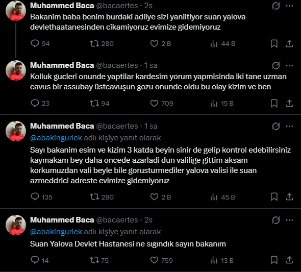Baba Muhammed Baca: "Yalova Devlet Hastanesi'nden çıkamıyoruz, evimize gidemiyoruz."