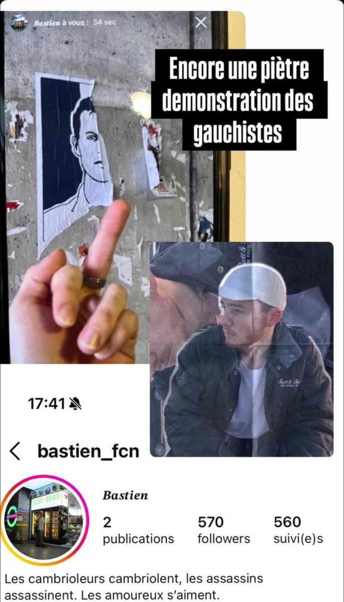 « Bastien_fcn » revendique arracher les affiches pour Quentin et insulter sa mémoire. 

N'hésitez pas à l'aider dans sa quête de célébrité 🙏