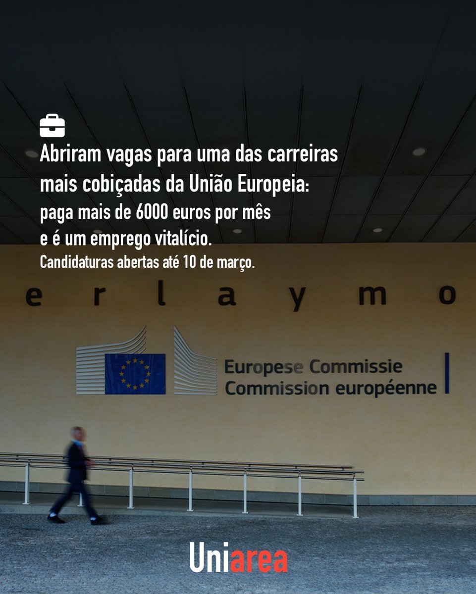 💼 Bruxelas está a abrir portas às carreiras mais cobiçadas da Europa. O posto oferece salários iniciais até 6.758 euros por mês e estabilidade a longo prazo, mas menos de 3% chegarão ao fim do processo. Conhece o concurso para licenciados AD 5: uniarea.com/abriram-vagas-…