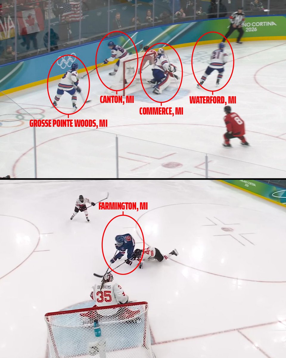 The 4 men on the ice for Team USA men's hockey OT win:

🔴 Jack Hughes: Canton, MI
⚪️ Zach Werenski: Grosse Pointe, MI
🔵 Dylan Larkin: Waterford, MI
🔴 Connor Hellebuyck: Commerce, MI

And the women’s OT game-winner?

⚪️ Megan Keller: Farmington, MI

Team USA runs through