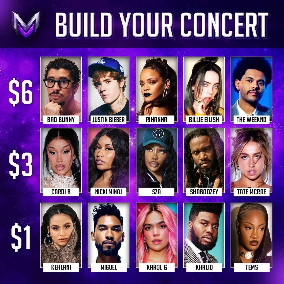 METAVERZUZ's tweet photo. You’ve got $10. Build your concert lineup. https://t.co/BJ82ownid0