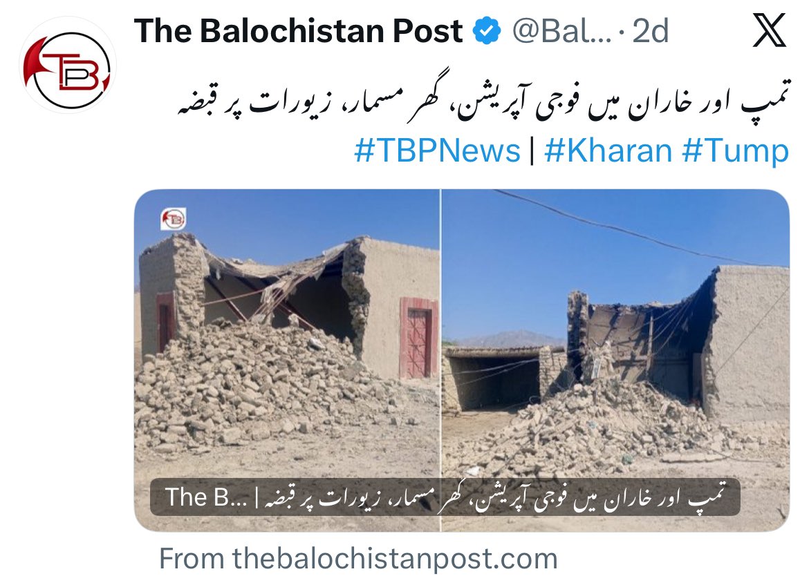 SabihaBaloch_'s tweet photo. Balochistan today stands as a textbook case of colonialism , a land militarized, its people racialized, its resources extracted, and its voices criminalized. What is unfolding is not merely a “law and order” situation; it is the management of a population through force, disappearance, and death.

Across Balochistan, Pakistani security forces continue a policy where Baloch bodies are reduced to objects of control. When human beings are treated as disposable matter, when entire communities are governed through fear, we enter the terrain of necropolitics , the power to decide who may live and who must die. In such a regime, disappearance becomes governance, and death becomes a message.

On 18 February in Karachi, a young Baloch boy, Hamdan, was killed in what authorities labeled an “encounter.” Yet he had been abducted on 29 December, later produced before a court, and was on remand. How does a person in state custody end up dead in an “encounter”? This contradiction exposes the anatomy of enforced disappearance followed by staged killing , what families recognize as fake encounters.

In the last month alone, around forty forcibly disappeared Baloch have been killed in similar staged encounters. Each case follows a familiar pattern: abduction without warrant, silence, denial, and then a body framed as a militant casualty. Due process collapses. Law becomes spectacle.

It has been twenty days that Noshki remains under curfew, effectively transforming civilian life into a tightly controlled zone. Last night in Khuzdar, eighteen members of a single family were taken away by security forces, including an elderly mother and father and two brothers.

Across Balochistan, military operations continue unabated. Homes are being destroyed, personal belongings looted, and entire communities subjected to sweeping repression. Collective punishment has replaced individual accountability, normalizing a regime where whole families and neighborhoods bear the cost of policies imposed at gunpoint.

At the same time, leaders of the Baloch Yakjehti Committee who have consistently raised their voices against enforced disappearances and extrajudicial killings , remain imprisoned. Their only “crime” is speaking against these atrocities and mobilizing peaceful resistance. By jailing those who document abuse and demand accountability, the state seeks to expand the space of silence.

This is how colonial governance sustains itself: it disciplines the population through exemplary violence while neutralizing those who articulate dissent. It produces fear to prevent resistance. But history teaches a consistent lesson , when human suffering is intensified to its limits, it generates defiance. When people are denied political voice, they create it through rebellion. When existence itself is criminalized, revolution becomes the language of survival.

Balochistan is not a security problem. It is a political question. And political questions cannot be buried under curfews, disappearances, staged encounters, and imprisoned voices.

Every conscious individual, every ethical institution, every defender of human dignity must stand with the Baloch people. Silence in the face of systemic repression is complicity. The oppressed deserve solidarity. The oppressor must be named and condemned.
#StopBalochGenocide
 #ReleaseBYCLeaders 
#EndEnforcedDisappearences